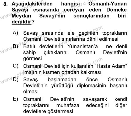 Osmanlı Tarihi (1876–1918) Dersi 2022 - 2023 Yılı (Final) Dönem Sonu Sınavı 8. Soru