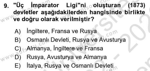 Osmanlı Tarihi (1876–1918) Dersi 2022 - 2023 Yılı (Final) Dönem Sonu Sınavı 9. Soru