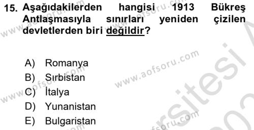 Osmanlı Tarihi (1876–1918) Dersi 2022 - 2023 Yılı Yaz Okulu Sınavı 15. Soru