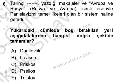 Osmanlı Tarihi (1876–1918) Dersi 2022 - 2023 Yılı Yaz Okulu Sınavı 6. Soru