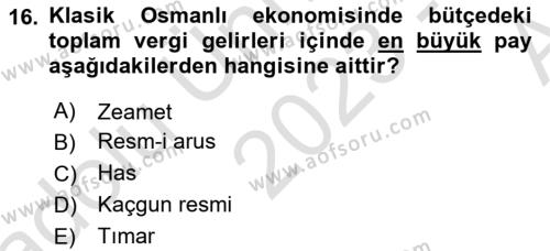 Osmanlı Tarihi (1876–1918) Dersi 2023 - 2024 Yılı (Vize) Ara Sınavı 16. Soru