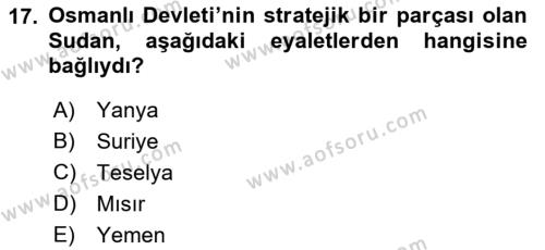 Osmanlı Tarihi (1876–1918) Dersi 2023 - 2024 Yılı (Vize) Ara Sınavı 17. Soru