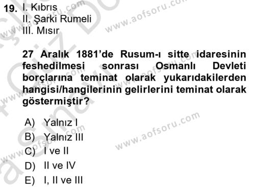 Osmanlı Tarihi (1876–1918) Dersi 2023 - 2024 Yılı (Vize) Ara Sınavı 19. Soru