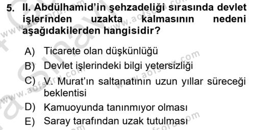 Osmanlı Tarihi (1876–1918) Dersi 2023 - 2024 Yılı (Vize) Ara Sınavı 5. Soru