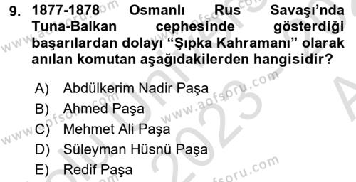 Osmanlı Tarihi (1876–1918) Dersi 2023 - 2024 Yılı (Vize) Ara Sınavı 9. Soru