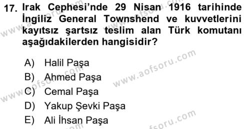 Osmanlı Tarihi (1876–1918) Dersi 2023 - 2024 Yılı (Final) Dönem Sonu Sınavı 17. Soru