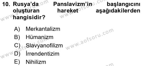 Osmanlı Tarihi (1876–1918) Dersi 2024 - 2025 Yılı (Vize) Ara Sınavı 10. Soru