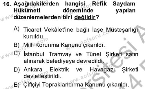 Türkiye Cumhuriyeti İktisat Tarihi Dersi 2013 - 2014 Yılı (Vize) Ara Sınavı 16. Soru