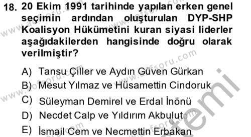Türkiye Cumhuriyeti İktisat Tarihi Dersi 2013 - 2014 Yılı (Final) Dönem Sonu Sınavı 18. Soru