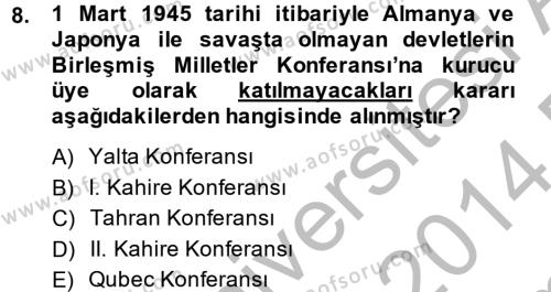 Türkiye Cumhuriyeti İktisat Tarihi Dersi 2013 - 2014 Yılı (Final) Dönem Sonu Sınavı 8. Soru