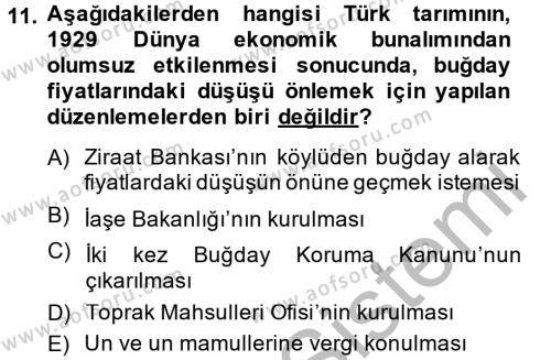 Türkiye Cumhuriyeti İktisat Tarihi Dersi 2014 - 2015 Yılı (Vize) Ara Sınavı 11. Soru