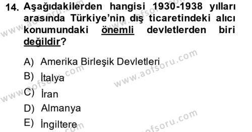 Türkiye Cumhuriyeti İktisat Tarihi Dersi 2014 - 2015 Yılı (Vize) Ara Sınavı 14. Soru