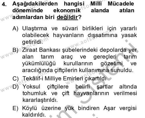 Türkiye Cumhuriyeti İktisat Tarihi Dersi 2014 - 2015 Yılı (Vize) Ara Sınavı 4. Soru
