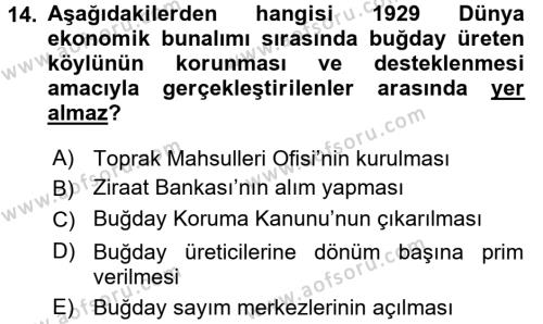 Türkiye Cumhuriyeti İktisat Tarihi Dersi 2015 - 2016 Yılı (Vize) Ara Sınavı 14. Soru