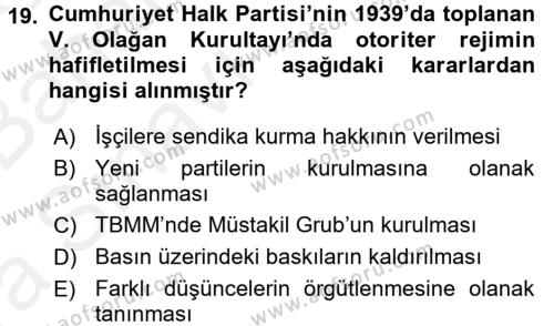 Türkiye Cumhuriyeti İktisat Tarihi Dersi 2015 - 2016 Yılı (Vize) Ara Sınavı 19. Soru