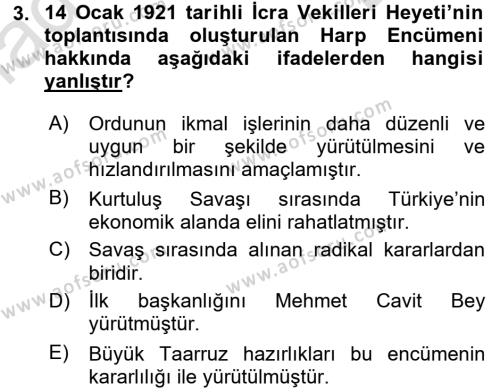 Türkiye Cumhuriyeti İktisat Tarihi Dersi 2016 - 2017 Yılı (Final) Dönem Sonu Sınavı 3. Soru