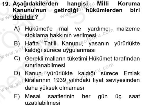 Türkiye Cumhuriyeti İktisat Tarihi Dersi 2017 - 2018 Yılı (Vize) Ara Sınavı 19. Soru