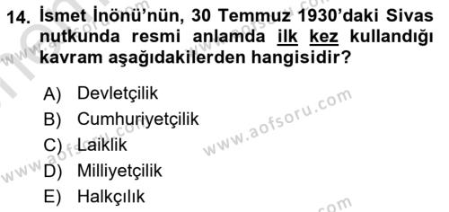 Türkiye Cumhuriyeti İktisat Tarihi Dersi 2021 - 2022 Yılı (Vize) Ara Sınavı 14. Soru