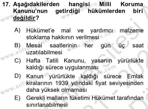 Türkiye Cumhuriyeti İktisat Tarihi Dersi 2021 - 2022 Yılı (Vize) Ara Sınavı 17. Soru