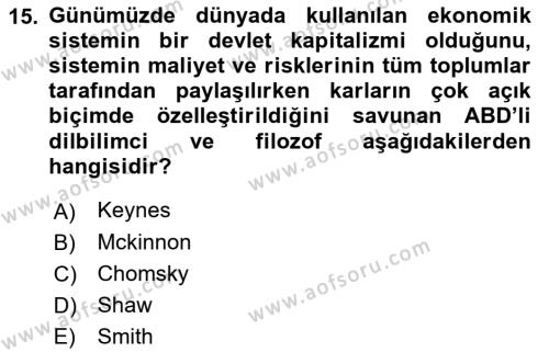 Türkiye Cumhuriyeti İktisat Tarihi Dersi 2021 - 2022 Yılı (Final) Dönem Sonu Sınavı 15. Soru