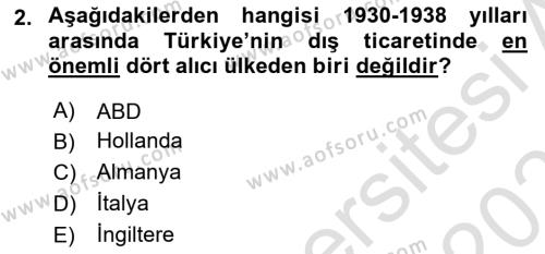 Türkiye Cumhuriyeti İktisat Tarihi Dersi 2022 - 2023 Yılı Yaz Okulu Sınavı 2. Soru