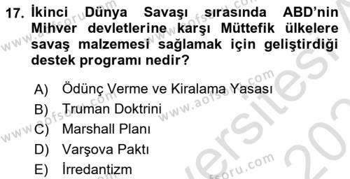 Türkiye Cumhuriyeti İktisat Tarihi Dersi 2023 - 2024 Yılı (Vize) Ara Sınavı 17. Soru