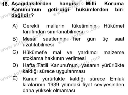 Türkiye Cumhuriyeti İktisat Tarihi Dersi 2023 - 2024 Yılı (Vize) Ara Sınavı 18. Soru