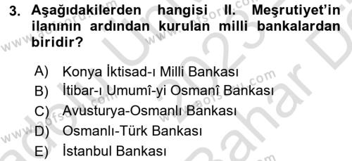 Türkiye Cumhuriyeti İktisat Tarihi Dersi 2023 - 2024 Yılı (Vize) Ara Sınavı 3. Soru