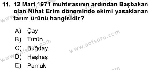 Türkiye Cumhuriyeti İktisat Tarihi Dersi 2023 - 2024 Yılı (Final) Dönem Sonu Sınavı 11. Soru