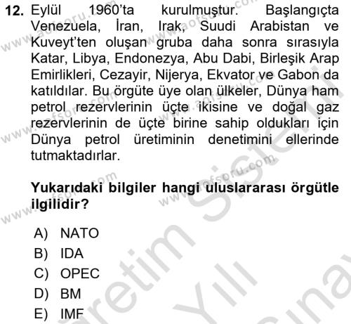 Türkiye Cumhuriyeti İktisat Tarihi Dersi 2023 - 2024 Yılı (Final) Dönem Sonu Sınavı 12. Soru