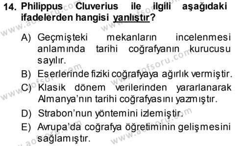 Tarihi Coğrafya Dersi 2013 - 2014 Yılı (Vize) Ara Sınavı 14. Soru