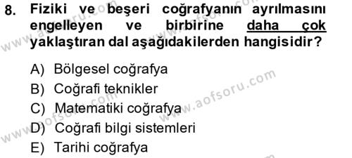 Tarihi Coğrafya Dersi 2013 - 2014 Yılı (Vize) Ara Sınavı 8. Soru