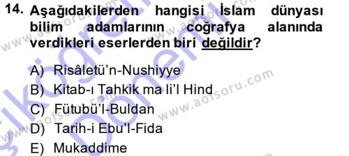 Tarihi Coğrafya Dersi 2014 - 2015 Yılı (Vize) Ara Sınavı 14. Soru