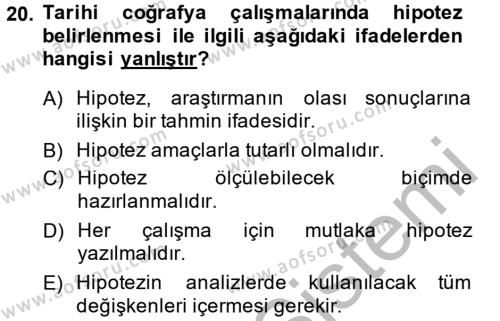 Tarihi Coğrafya Dersi 2014 - 2015 Yılı (Final) Dönem Sonu Sınavı 20. Soru
