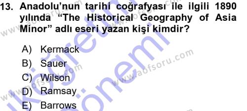 Tarihi Coğrafya Dersi 2015 - 2016 Yılı (Vize) Ara Sınavı 13. Soru
