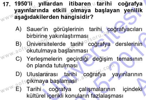Tarihi Coğrafya Dersi 2015 - 2016 Yılı (Vize) Ara Sınavı 17. Soru