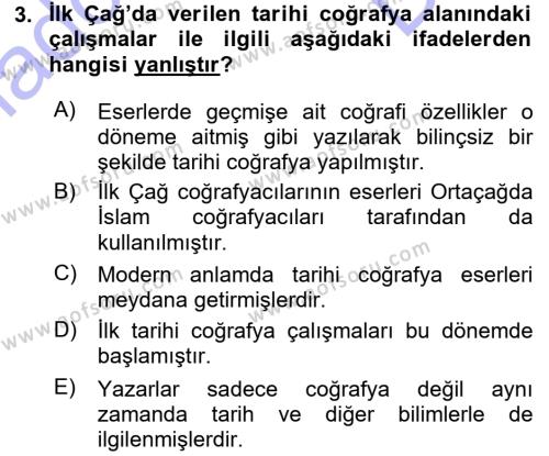 Tarihi Coğrafya Dersi 2015 - 2016 Yılı (Final) Dönem Sonu Sınavı 3. Soru