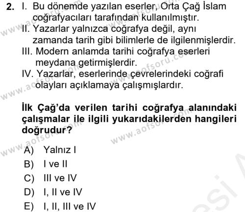 Tarihi Coğrafya Dersi 2016 - 2017 Yılı (Final) Dönem Sonu Sınavı 2. Soru