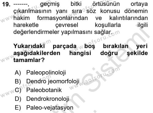 Tarihi Coğrafya Dersi 2019 - 2020 Yılı (Final) Dönem Sonu Sınavı 19. Soru