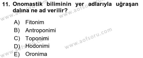 Tarihi Coğrafya Dersi 2020 - 2021 Yılı Yaz Okulu Sınavı 11. Soru