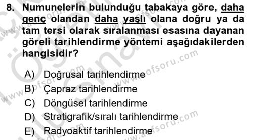 Tarihi Coğrafya Dersi 2020 - 2021 Yılı Yaz Okulu Sınavı 8. Soru