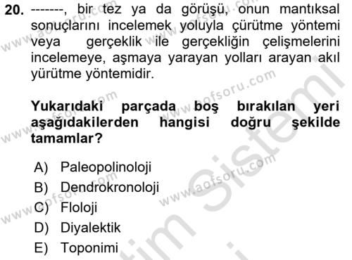 Tarihi Coğrafya Dersi 2021 - 2022 Yılı (Final) Dönem Sonu Sınavı 20. Soru