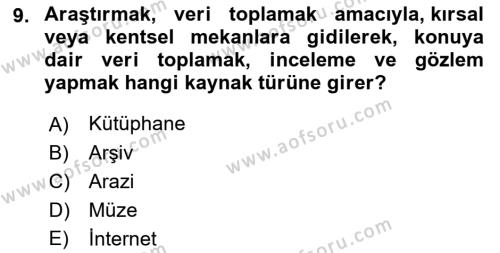 Tarihi Coğrafya Dersi 2021 - 2022 Yılı (Final) Dönem Sonu Sınavı 9. Soru