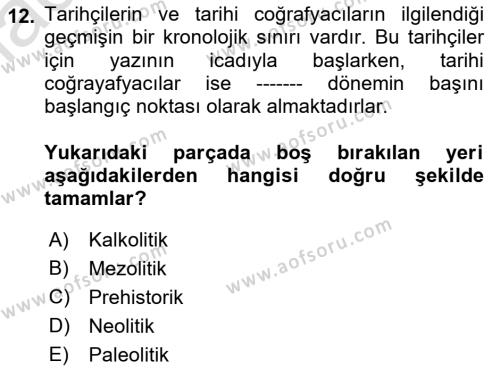 Tarihi Coğrafya Dersi 2021 - 2022 Yılı Yaz Okulu Sınavı 12. Soru