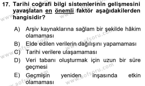 Tarihi Coğrafya Dersi 2021 - 2022 Yılı Yaz Okulu Sınavı 17. Soru