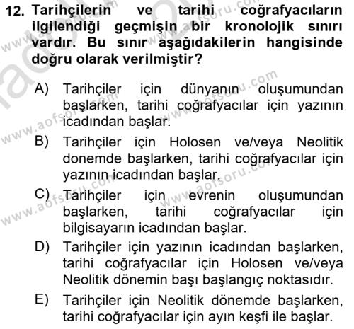 Tarihi Coğrafya Dersi 2022 - 2023 Yılı (Vize) Ara Sınavı 12. Soru