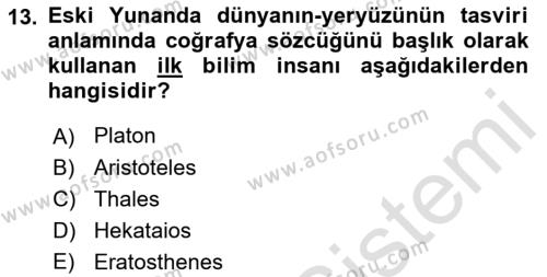 Tarihi Coğrafya Dersi 2022 - 2023 Yılı (Vize) Ara Sınavı 13. Soru