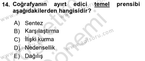 Tarihi Coğrafya Dersi 2022 - 2023 Yılı (Vize) Ara Sınavı 14. Soru