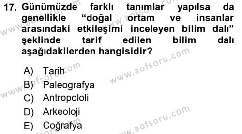 Tarihi Coğrafya Dersi 2022 - 2023 Yılı (Vize) Ara Sınavı 17. Soru