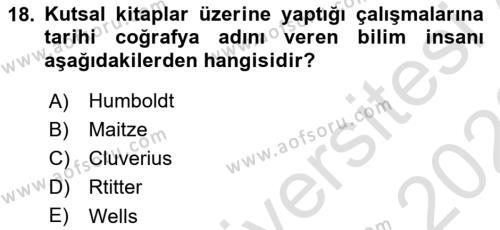 Tarihi Coğrafya Dersi 2022 - 2023 Yılı (Vize) Ara Sınavı 18. Soru